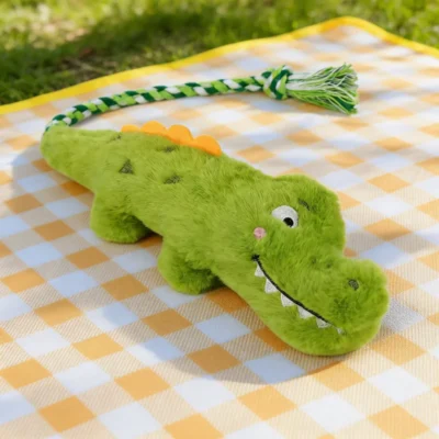 Indestructible Dog Chew Toy – Cute Crocodile Plush with Knotted Rope